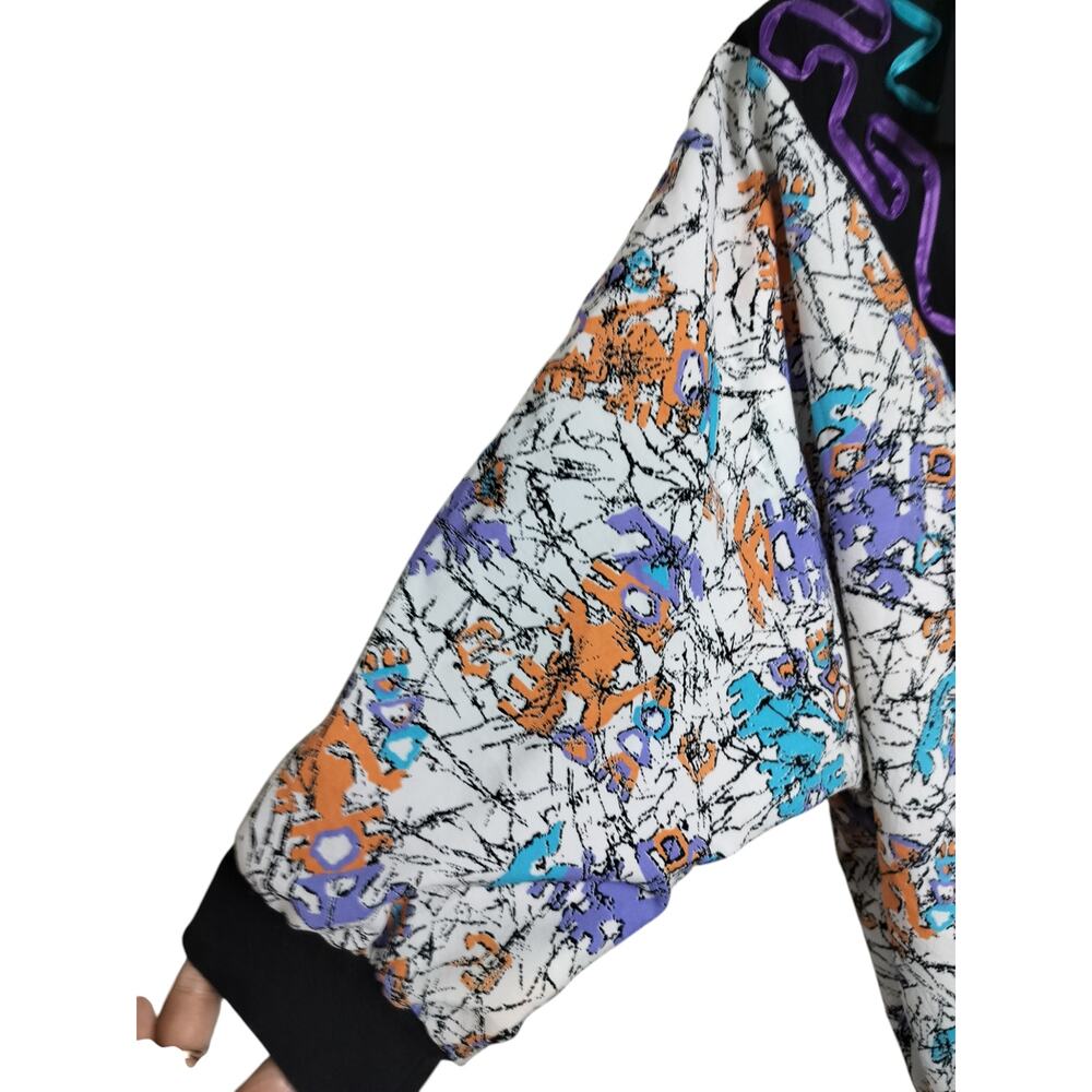 5191)Vtg 80s Teddi Sport Abstract Geoprint Chevron Dolman sleeve Oversize Top M? - Picture 3 of 8